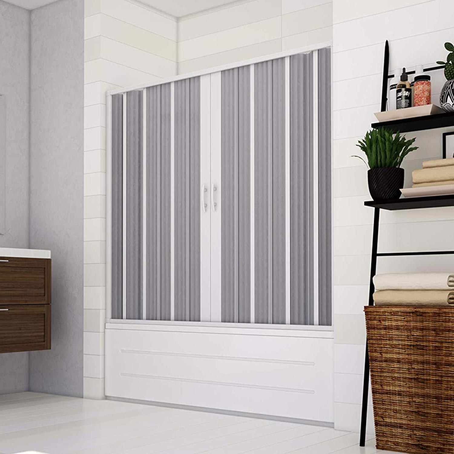 foto del prodotto porta doccia sopravasca 170 cm in pvc a soffietto con apertura centrale h 150 cm colore bianco mod. flex