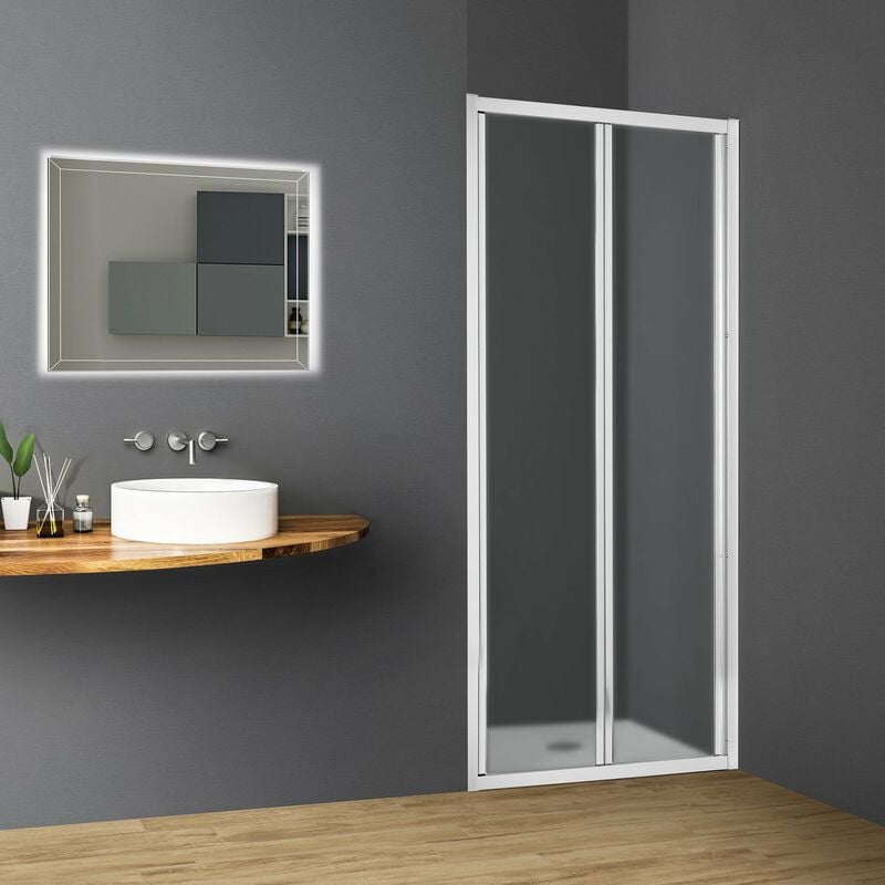 foto del prodotto porta doccia tokyo pieghevole a nicchia 80 cm altezza 200 cm cristallo 6 mm bianco opaco