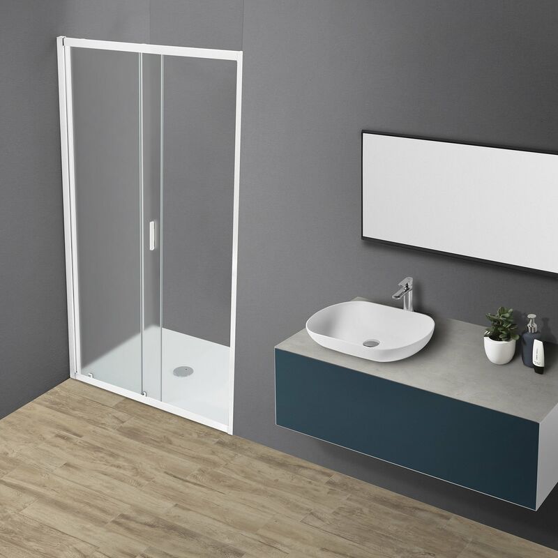 foto del prodotto porta doccia tokyo scorrevole a nicchia 100 cm altezza 200 cm cristallo 6 mm bianco opaco