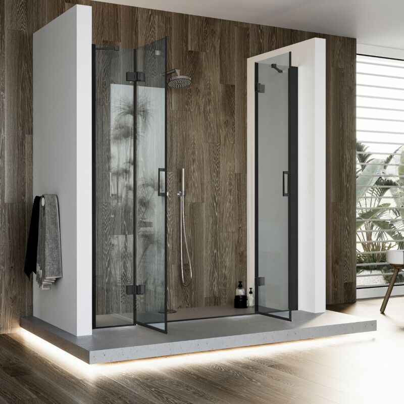 foto del prodotto porta doccia vetro trasparente h 190 mod. flip black anta anta 145 cm