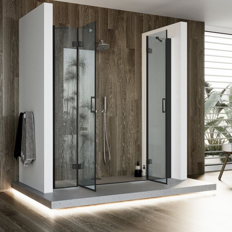 foto del prodotto porta doccia vetro trasparente h 190 mod. flip black anta anta 170 cm