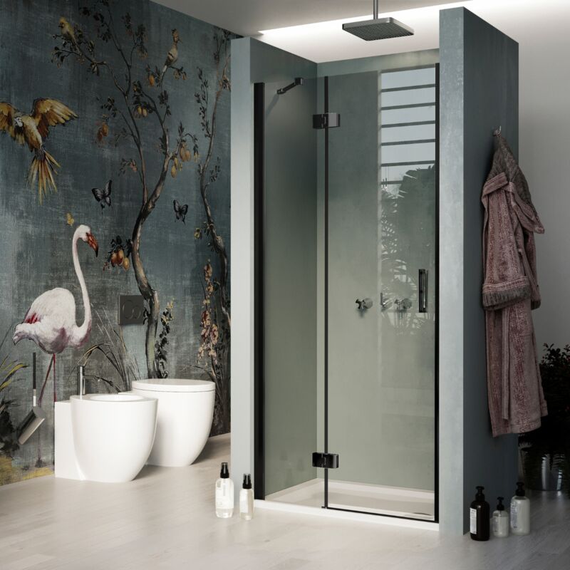 foto del prodotto porta doccia vetro trasparente h 190 mod. flip black anta profilo 80 cm