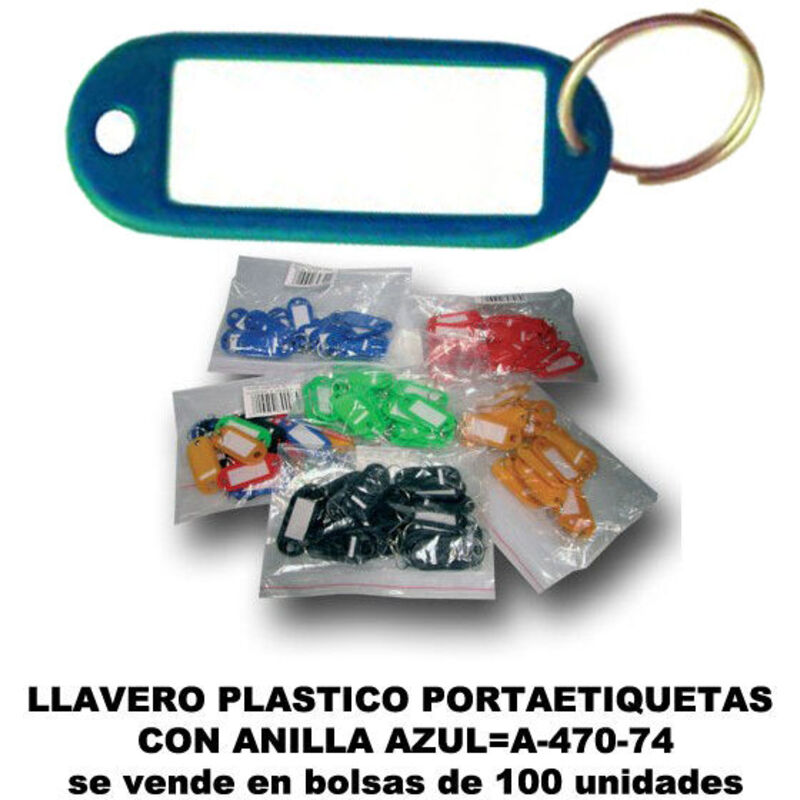 foto del prodotto porta etichetta portachiavi in plastica 20x55 mm con anello blu 470-74