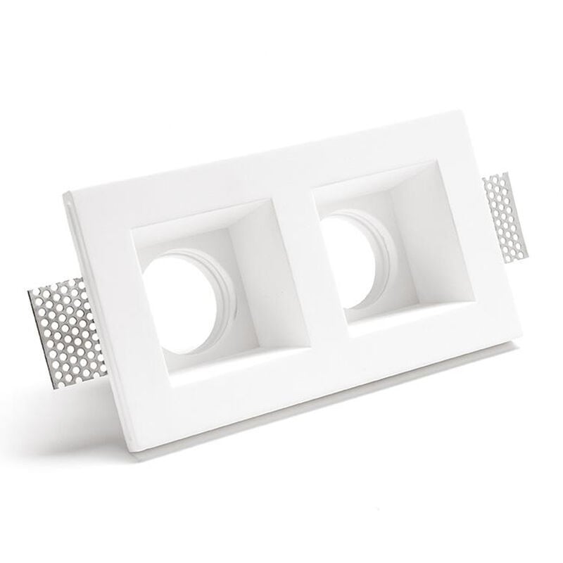 foto del prodotto porta faretto gesso incasso bianco 2 luci soffitto quadrato verniciabile gs 5053