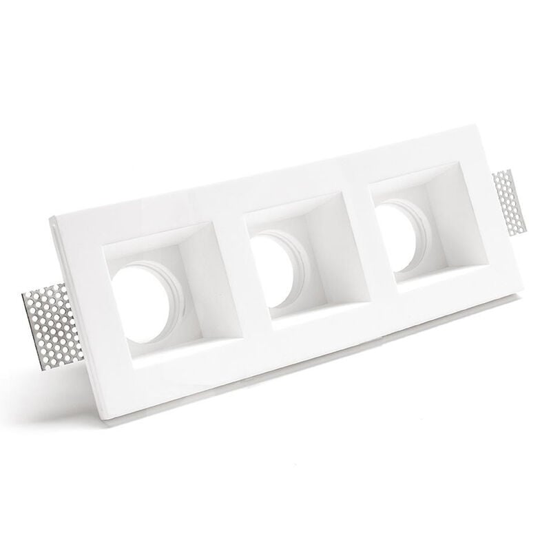 foto del prodotto porta faretto gesso incasso bianco 3 luci soffitto quadrato verniciabile gs 5054