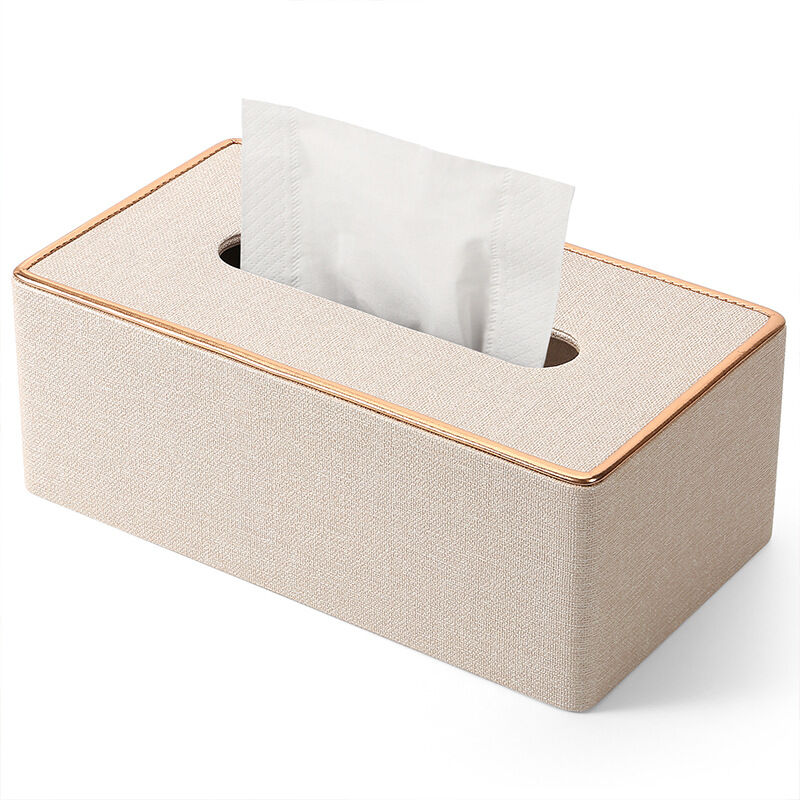 foto del prodotto porta fazzoletti, porta fazzoletti rettangolare in pelle pu beige per casa ufficio auto