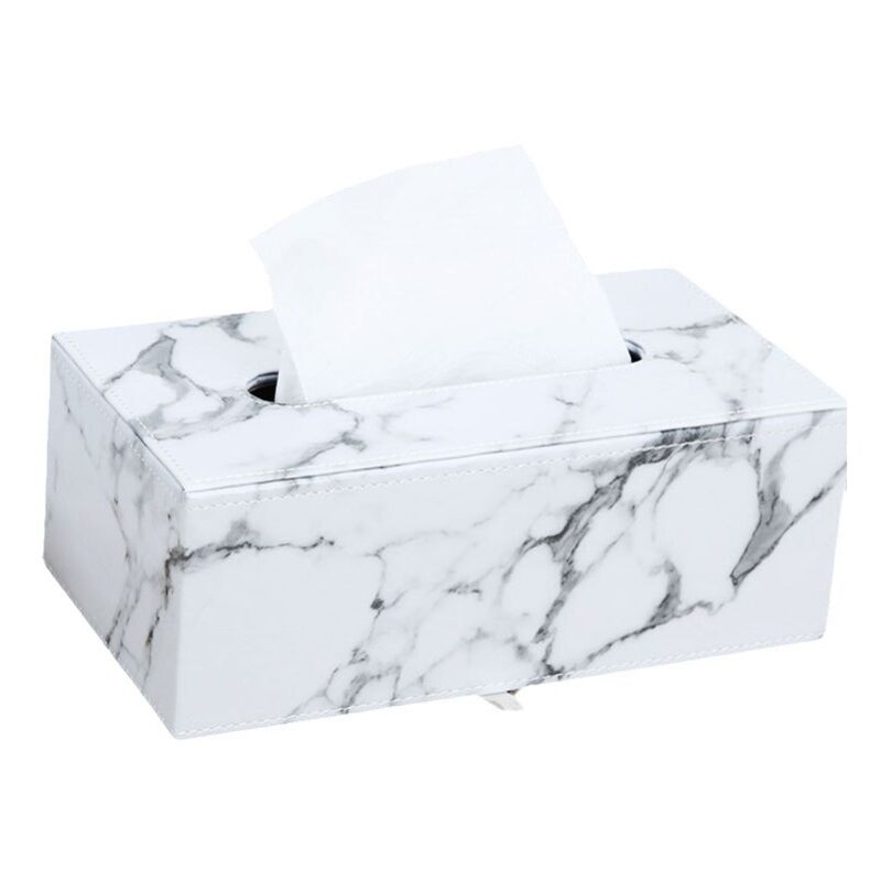 foto del prodotto porta fazzoletti rettangolare in pelle pu, per famiglia, ufficio, tablet marmo bianco sollbry