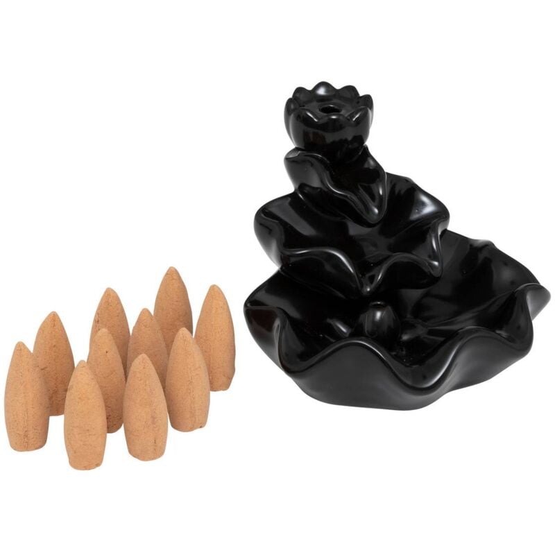 foto del prodotto porta incenso iloe con 10 coni di incenso in ceramica nera - atmosphera cr ateur d'int rieur