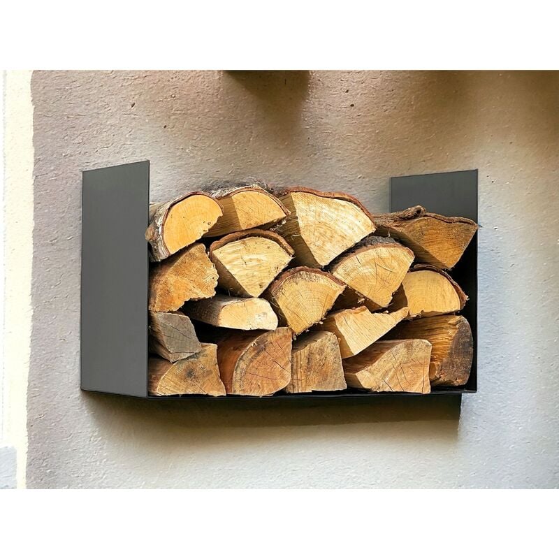 foto del prodotto porta legna da interno in metallo nero con retro appeso a parete 96432 cesto porta legna da ardere dandibo