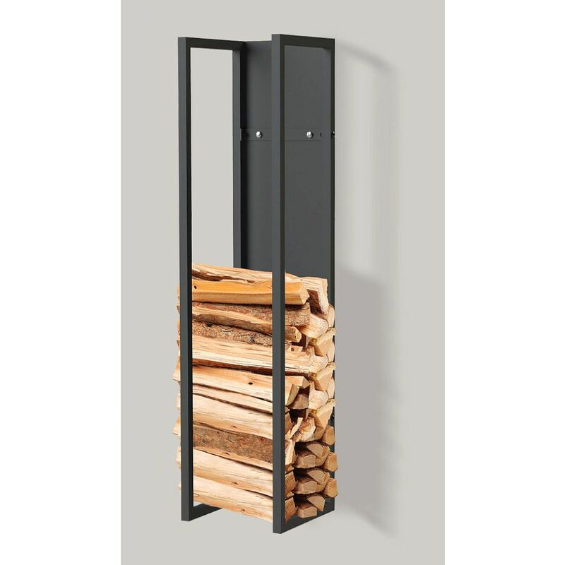 foto del prodotto porta legna da interno in metallo nero porta legna da 100 cm con pannello posteriore appeso alla parete 96357 cesto per la legna porta legna per