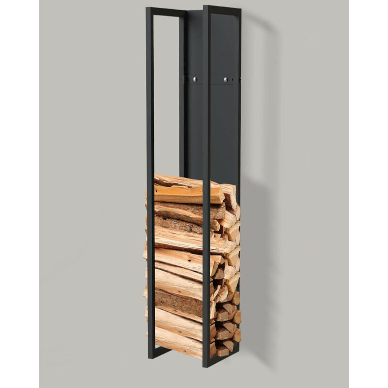 foto del prodotto porta legna da interno in metallo nero porta legna da 120 cm con parete posteriore appeso alla parete 96465 cesto per la legna porta legna per