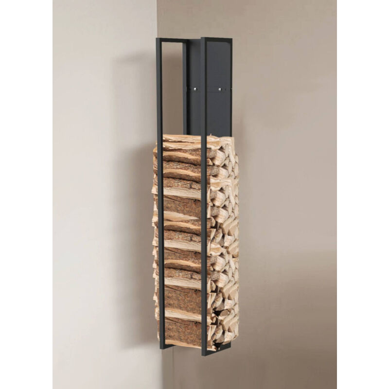 foto del prodotto porta legna da interno in metallo nero porta legna da 140 cm con parete posteriore appeso alla parete 96539 cesto per la legna porta legna per