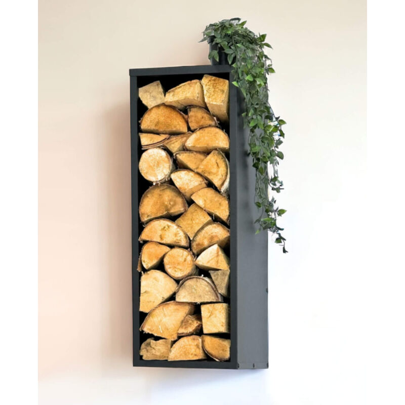 foto del prodotto porta legna da parete per interni in metallo nero da 80 cm con retro montaggio a parete porta legna da appendere 96542 cesto per legna porta legna da