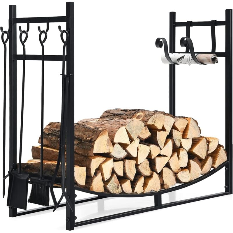 foto del prodotto porta legna per interni ed esterni, porta legna per camino in acciaio resistente, portalegna da ardere per stufe e braciere 90 x 33 x 76 cm, portata