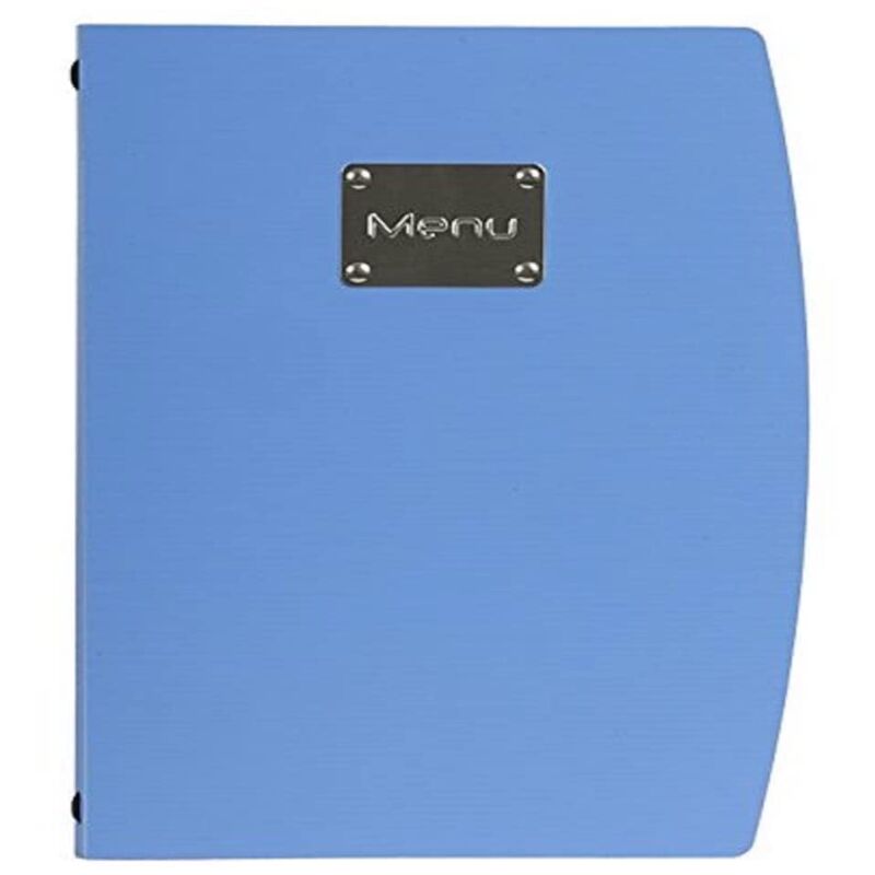 foto del prodotto porta menu linea rio - per caffè, ristoranti, bar - formato a4 - placca serigrafata in acciaio inox con scritta menù - 1 doppio inserto incluso