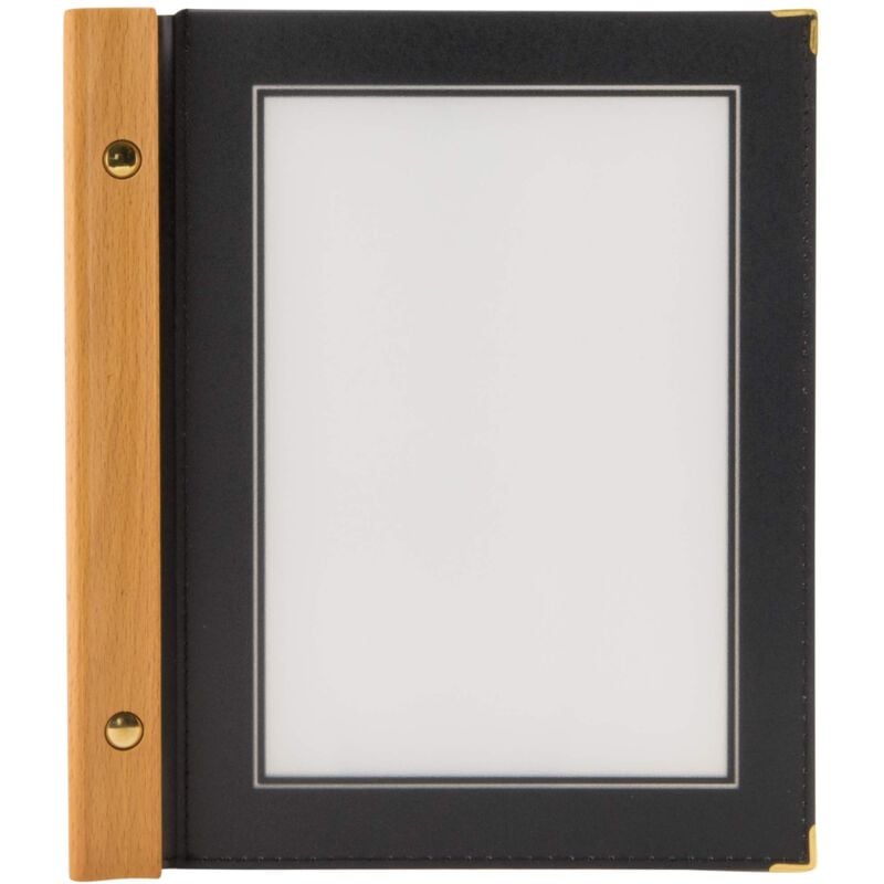 foto del prodotto porta menu linea wood - per caffè, ristoranti, bar - formato a5 - 2 doppio inserti inclusi - colore nero - securit