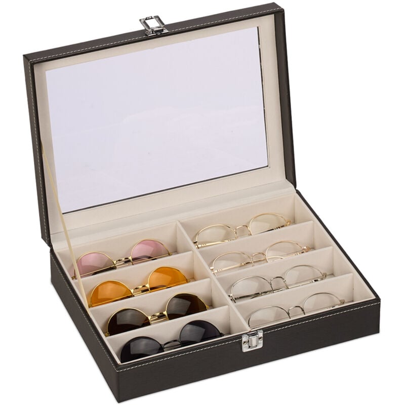 foto del prodotto porta occhiali multiplo, scatola per 8 paia, cofanetto espositore con cassetti, hlp 8,5x33,5x24,5 cm, nero relaxdays