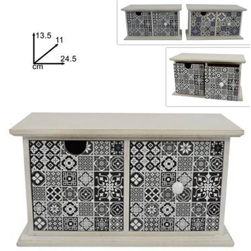 foto del prodotto porta oggetti cassettiera con 2 cassetti in legno country chic arredamento trade shop traesio