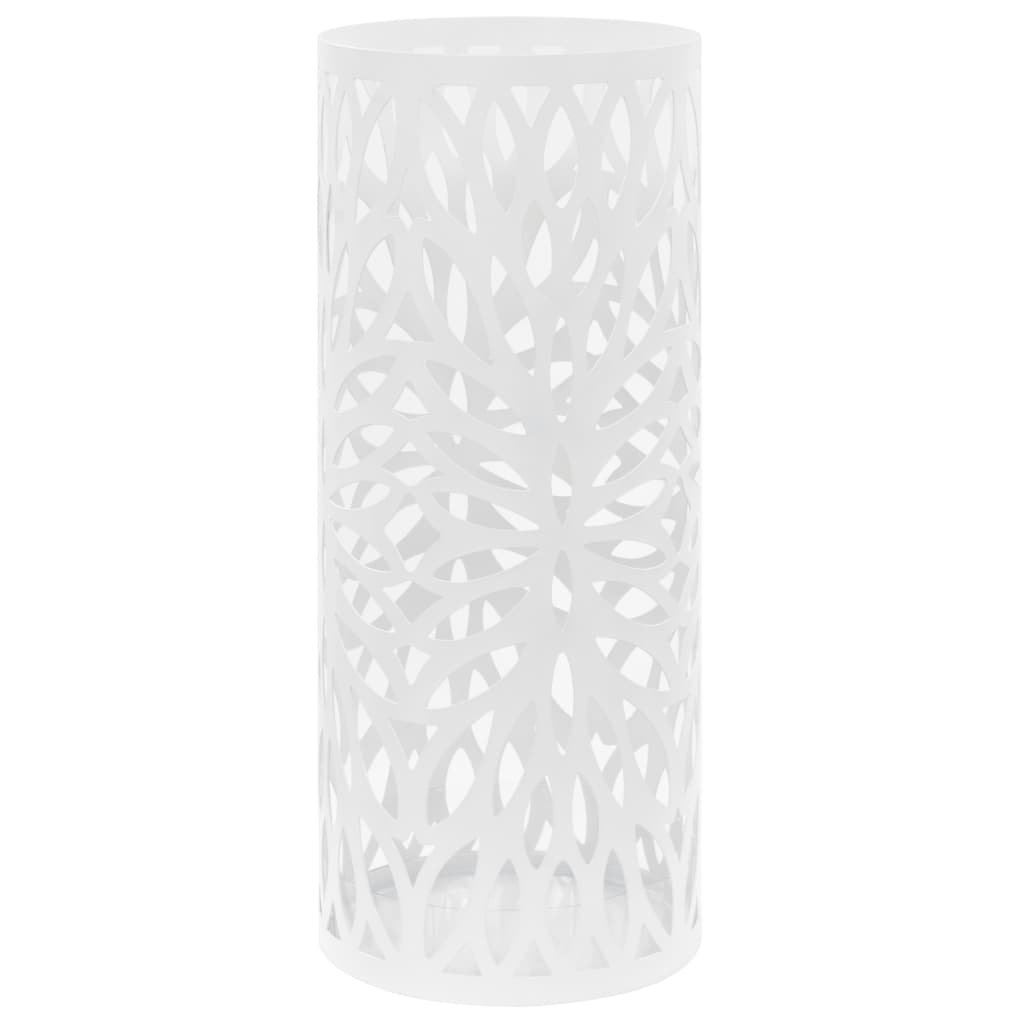 foto del prodotto porta ombrelli con motivi a foglie in acciaio bianco