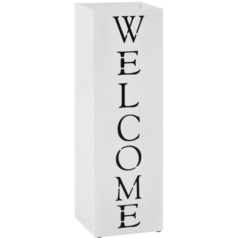 foto del prodotto porta ombrelli con scritta welcome in acciaio raccogligocce vari colori colore bianco