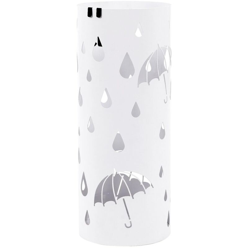 foto del prodotto porta ombrelli in metallo, portaombrelli rotondo, con gancini e vaschetta scolapioggia rimovibile, bianco luc23w, metallo, bianco, diametro 19.5 x 49