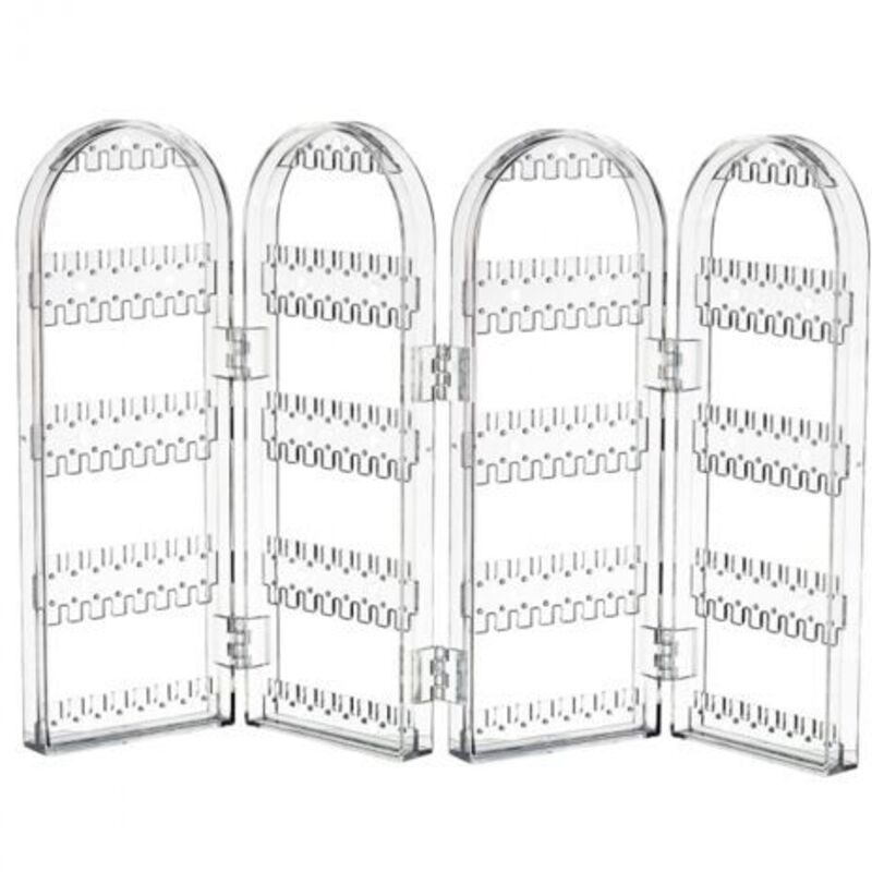 foto del prodotto porta orecchini in acrilico pieghevole da 240 fori, organizer per ganci per gioielli, espositore per orecchini con supporto per collana a 3 pieghe e