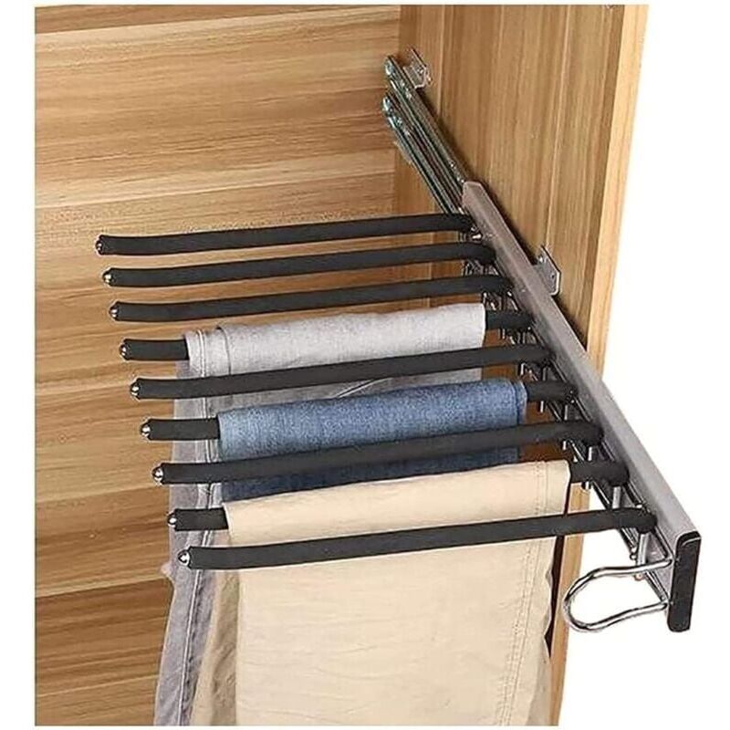 foto del prodotto porta pantaloni scorrevole in acciaio inox, multifunzione, espandibile, antiscivolo, 9 aste, destra