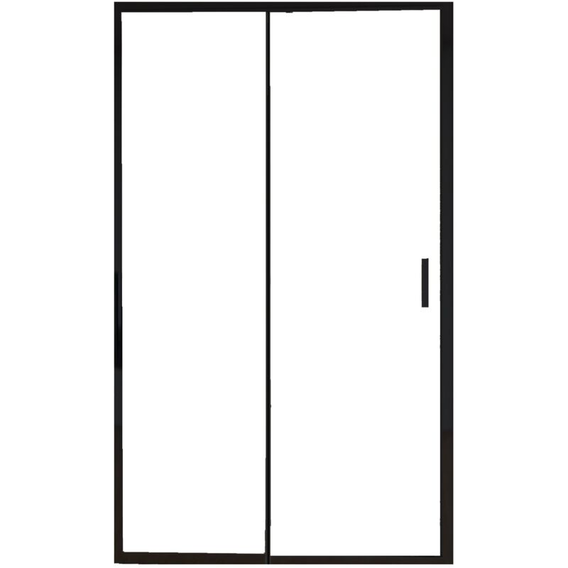foto del prodotto porta parete doccia 112 cm 1 anta scorrevoli con profili neri in cristallo trasparente 6mm h195 bonussi sole