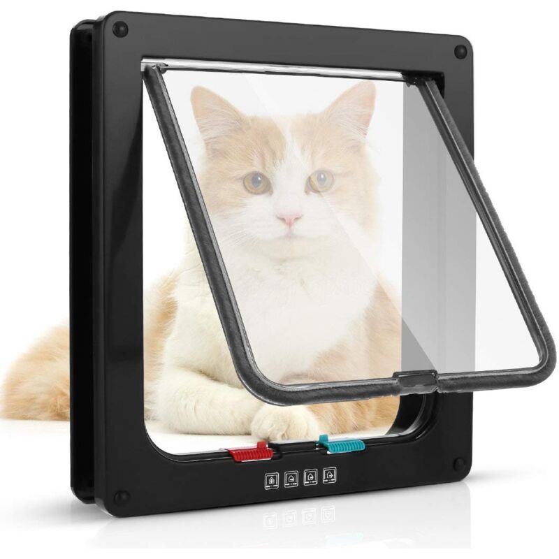 foto del prodotto porta per gatti con chiusura magnetica a 4 vie, porta per animali domestici per gatti e cani piccoli, porta per gatti con tunnel nero, xl 24,5 x