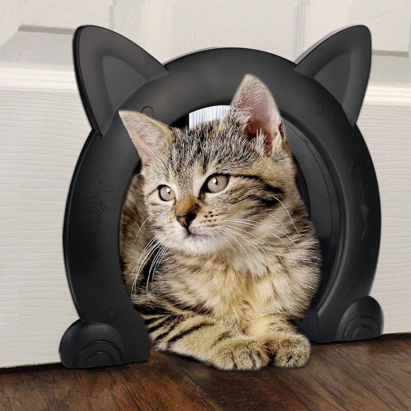 foto del prodotto porta per gatti, porta di passaggio per gatti in plastica a forma di testa di gatto interna con design senza barriere con motivo a lisca di pesce