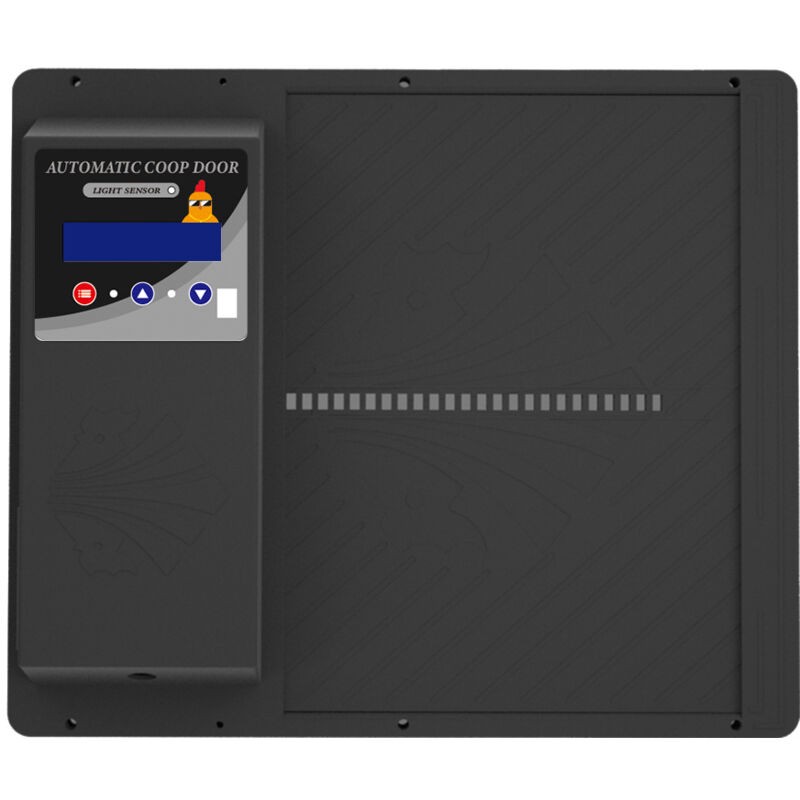 foto del prodotto porta per pollaio con timer, display led, apriporta automatico programmabile, apriporta orizzontale, per polli, anatre, oche, nero