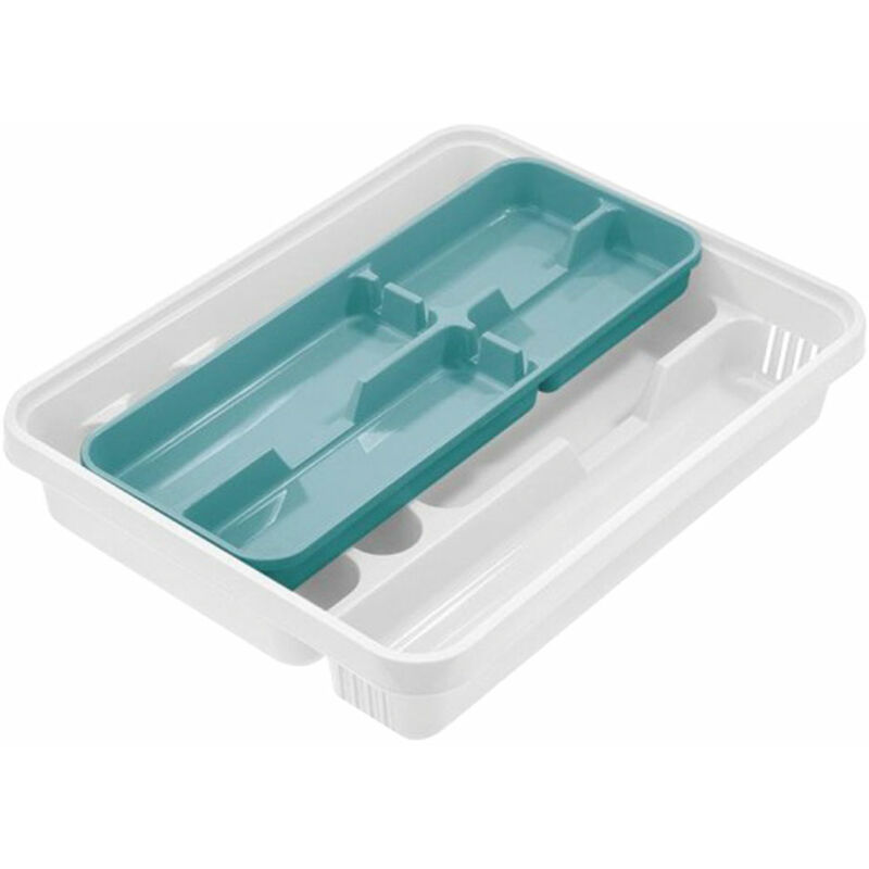 foto del prodotto porta posate colore bianco verde cm. 31x39,5xh7. 2 piani df 8411951