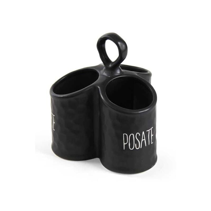 foto del prodotto porta posate nero modello ondulato in ceramica 17 x 18 cm