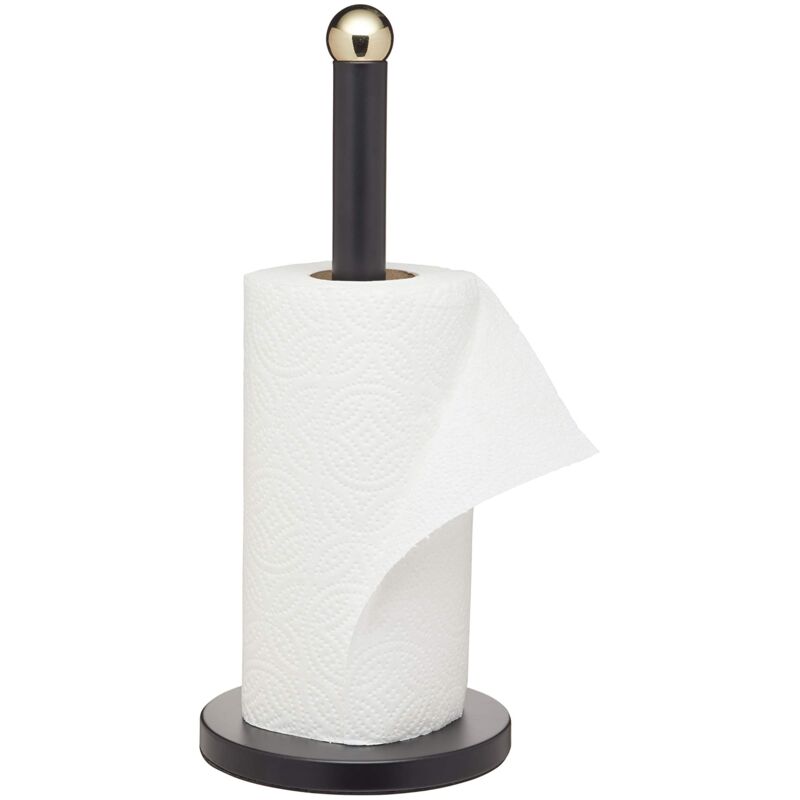 foto del prodotto porta rotolo da cucina nero con inserti in ottone, acciaio inox, 15 x 15 x 35 cm masterclass