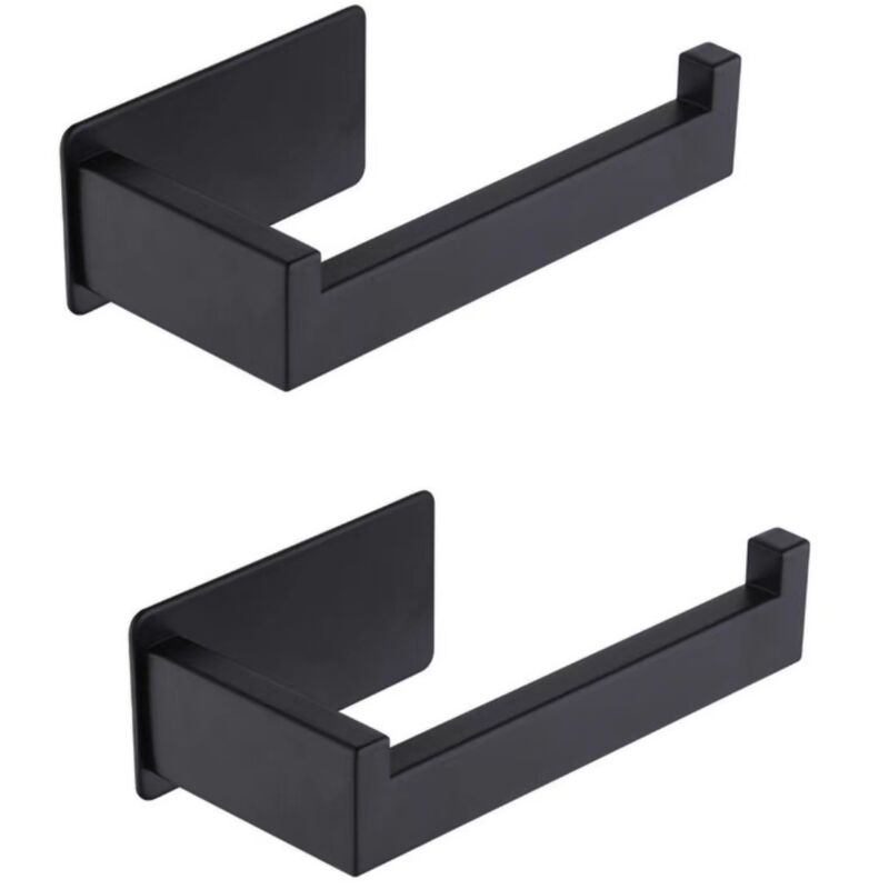 foto del prodotto porta rotolo di carta igienica autoadesivo da 2 pezzi, porta rotolo di carta igienica non poroso in acciaio inox nero opaco per bagno, cucina