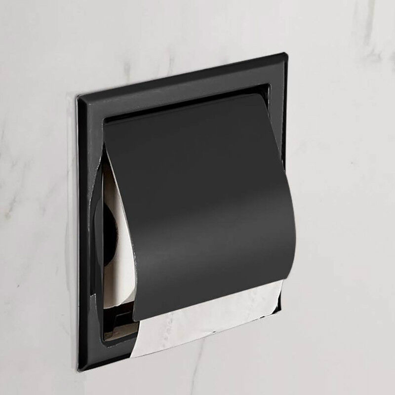 foto del prodotto porta rotolo di carta igienica da incasso in acciaio inox per bagno, nero opaco sollbry