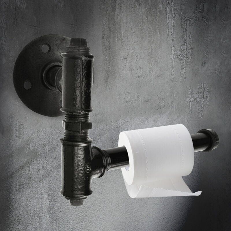 foto del prodotto porta rotolo di carta igienica industriale in tubo di ferro, portaoggetti rustico fai da te per bagno