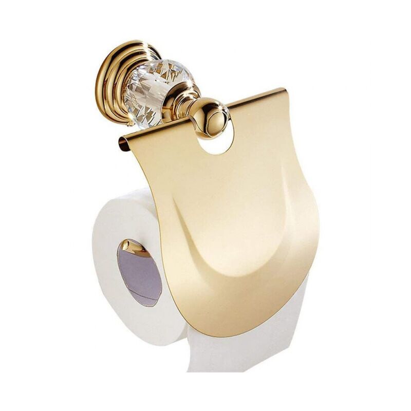 foto del prodotto porta rotolo di carta igienica lucido con sportello e distributore di carta igienica con coperchio finitura oro da parete in metallo dorato,