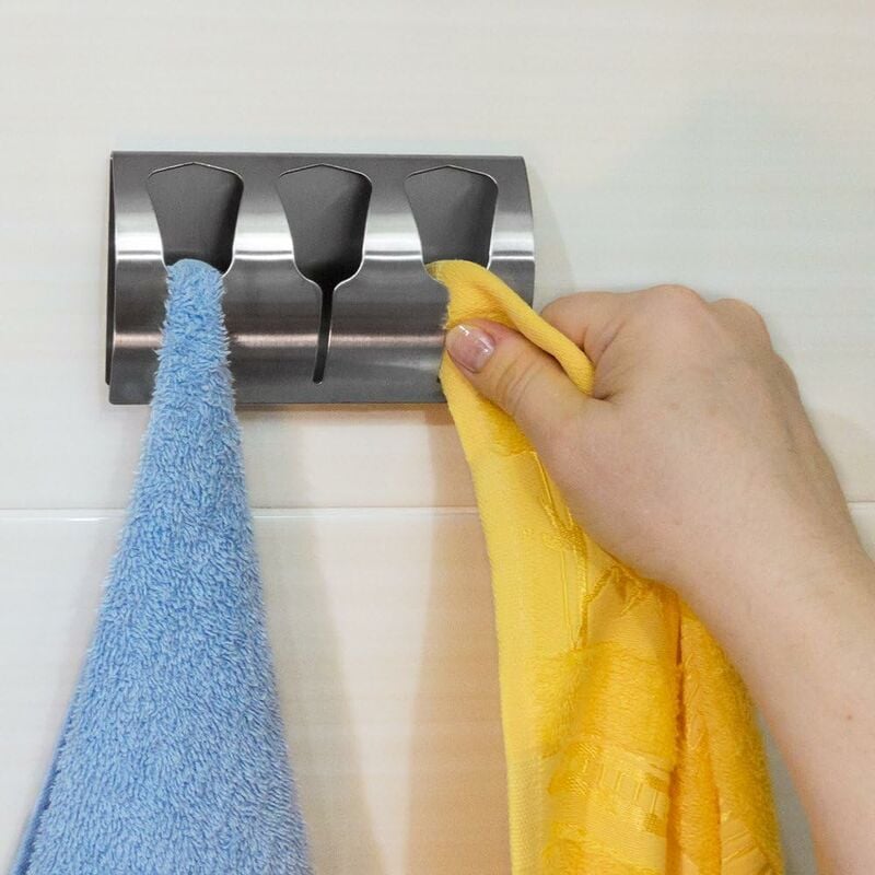 foto del prodotto porta salviette adesivo, 3 ganci in acciaio inox
