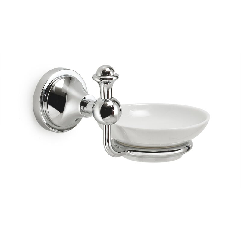 foto del prodotto porta sapone da parete in acciaio inox e ceramica modello nevis dim. cm lxpxh 14,5x12,2x10,1 cromato gedy