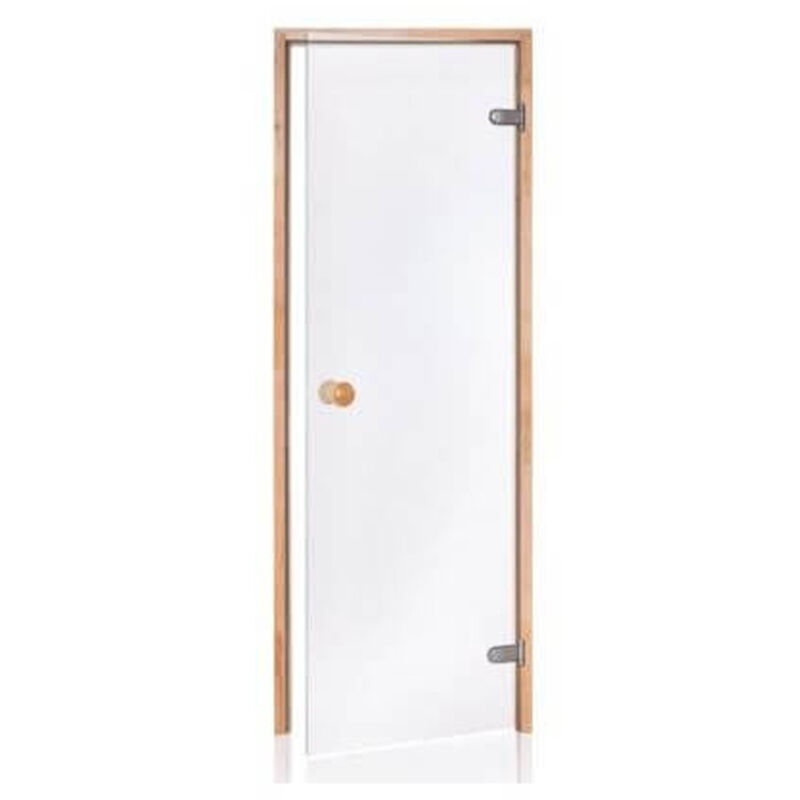 foto del prodotto porta sauna in vetro sicura da 8 mm in cornice di pino trasparente 80 x 190