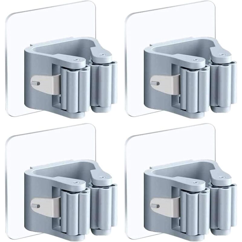 foto del prodotto porta scopa a parete senza foratura, 4 pezzi, autoadesivo, porta scopa a parete, porta scopa, porta mocio per cucina, giardino, bagno bebusingoto