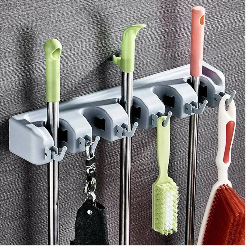 foto del prodotto porta scope da muro salva spazio supporto 5 posti 6 ganci salvaspazio - - trade shop traesio