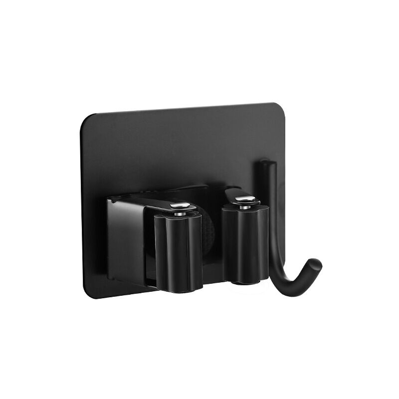 foto del prodotto porta scope da parete nero, confezione da 4, senza foratura, porta scope adesivo da parete con ganci, porta scope in acciaio inox, portautensili da