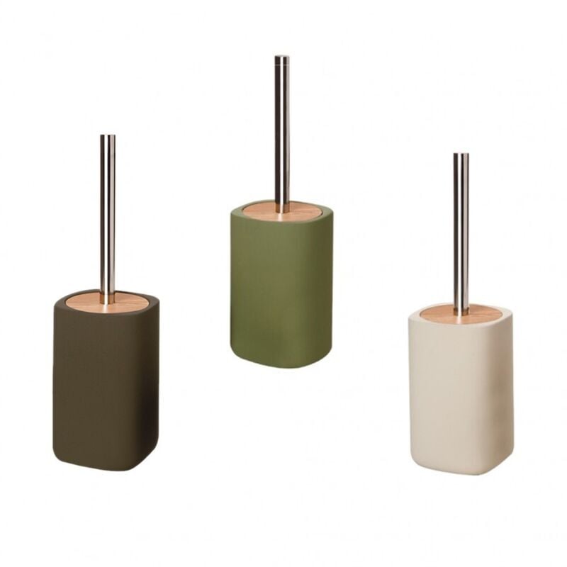 foto del prodotto porta scopino ceramica e legno serie twin colore verde