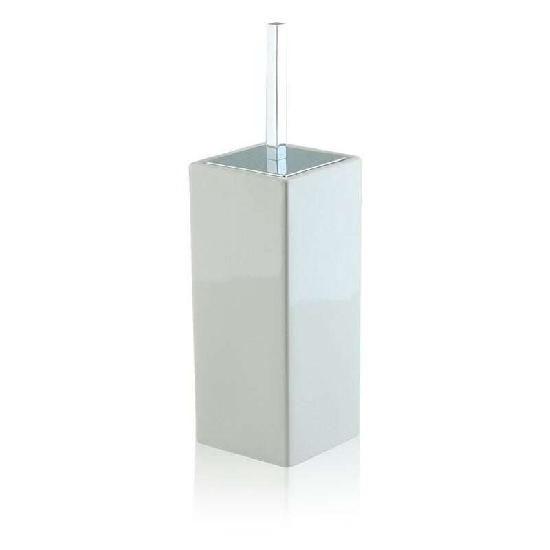 foto del prodotto porta scopino da bagno quadrato a terra pavimento in ceramica e ottone cromato, colore bianco