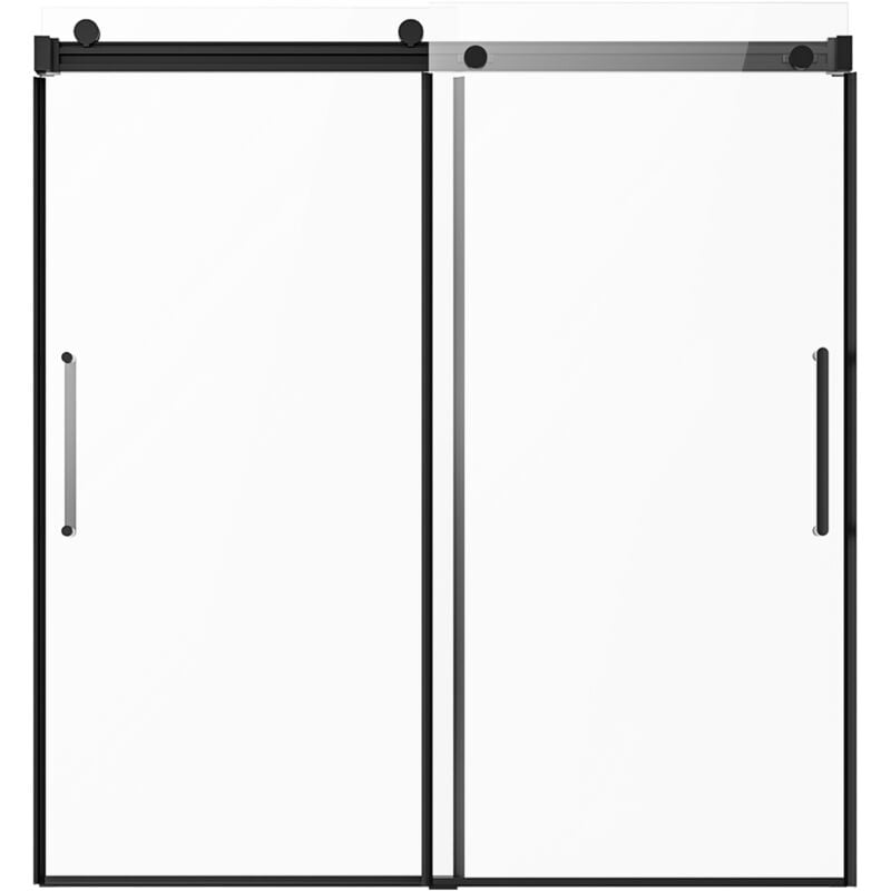 foto del prodotto porta scorrevole per vasca da bagno senza telaio, 56 60 l x 60 h, doppia porta scorrevole per vasca, vetro temperato trasparente, maniglia in
