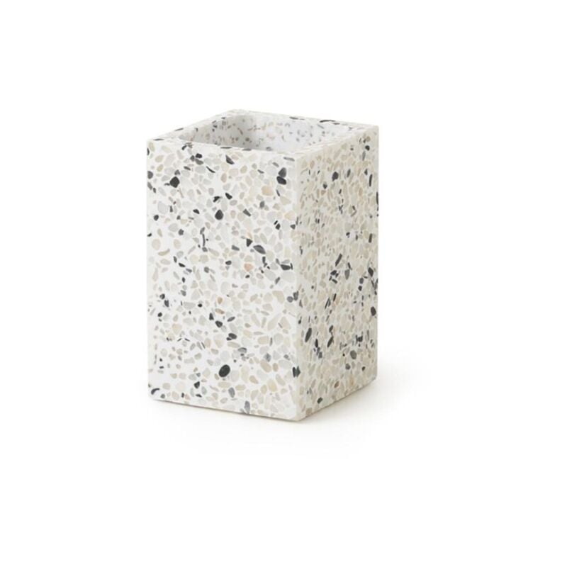 foto del prodotto porta spazzolini da appoggio in graniglia di marmo modello zoe dim. cm lxpxh 7,4x7,4x11,2 bianco nero gedy