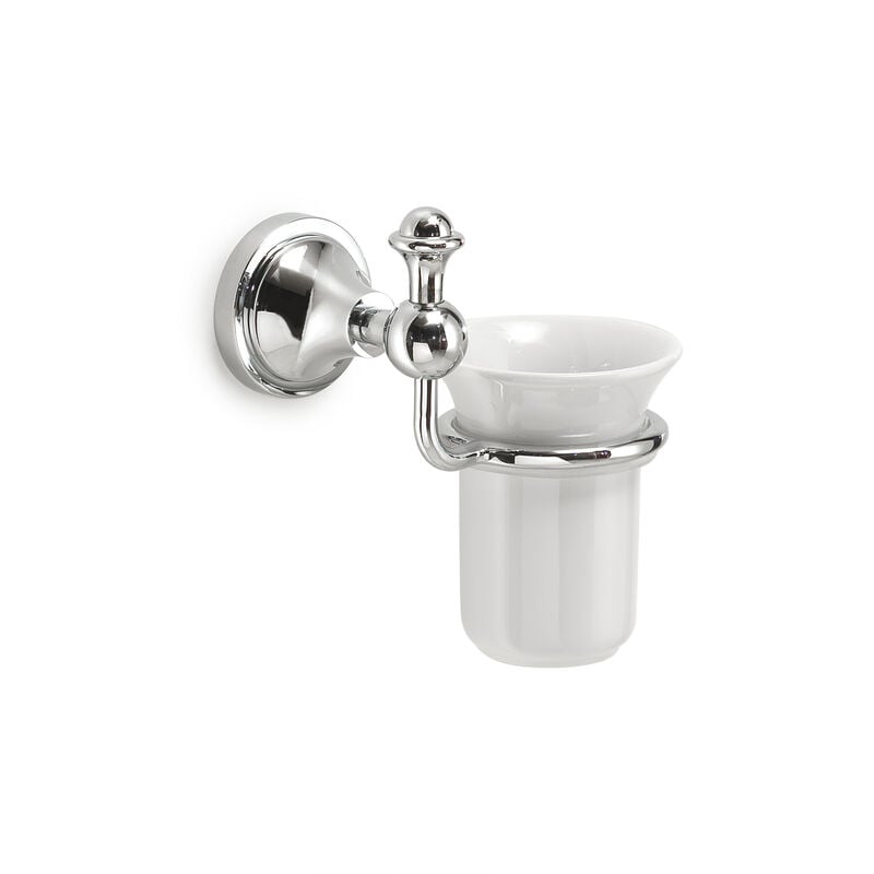 foto del prodotto porta spazzolini da parete in acciaio inox e ceramica modello nevis dim. cm lxpxh 13,3x10,9x15,9 cromato gedy