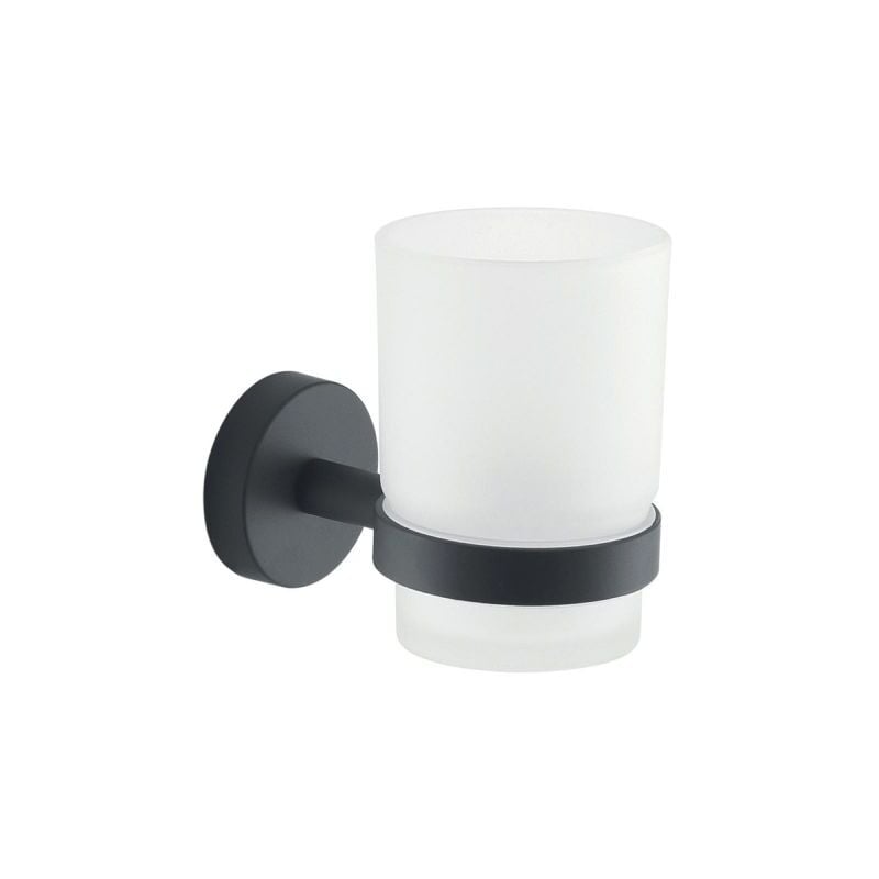 foto del prodotto porta spazzolini da parete in acciaio inox e vetro modello eros dim. cm lxpxh 6,8x10,7x9,6 nero opaco gedy